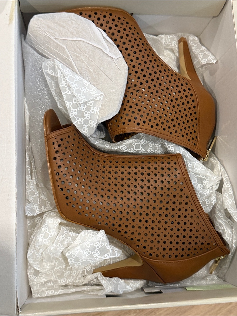 Banana Republic Cognac Perforated Peep-Toe Booties